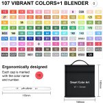 108 Pack Art Markers, 107 Coloring Markers and 1 Blender, Alcohol Based Dual Tip Permanent Markers Highlighters with Case, Excellent for Adults Kids Marking Drawing Sketching by Smart Color Art - Image 3